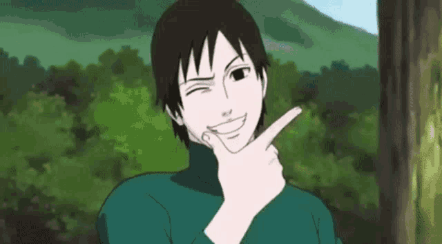 a cartoon character is making a funny face with his finger .