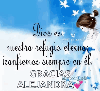 a picture of a girl with the words " dios es nuestro refugio eterno "