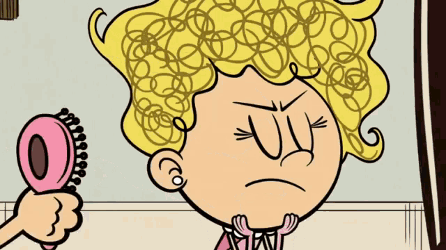 a cartoon of a girl brushing her hair with a brush