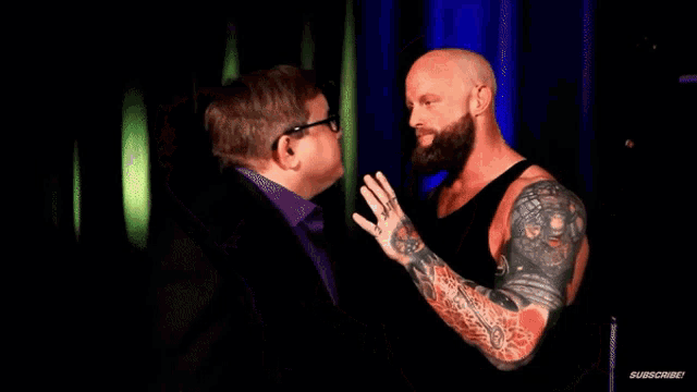 two men are looking at each other and the caption says my emotions are in check