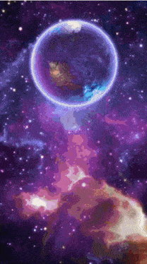 a purple and blue galaxy with a planet in the center