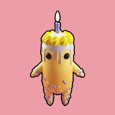 a cartoon character with a candle on top of it