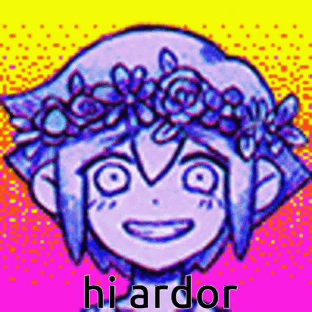 a drawing of a girl with a flower crown on her head and the name hiardor on the bottom .