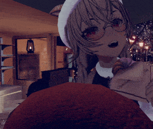 a girl wearing a santa hat and glasses is holding a stuffed animal