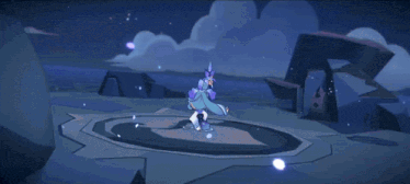 a cartoon of a girl with blue hair and a purple bow