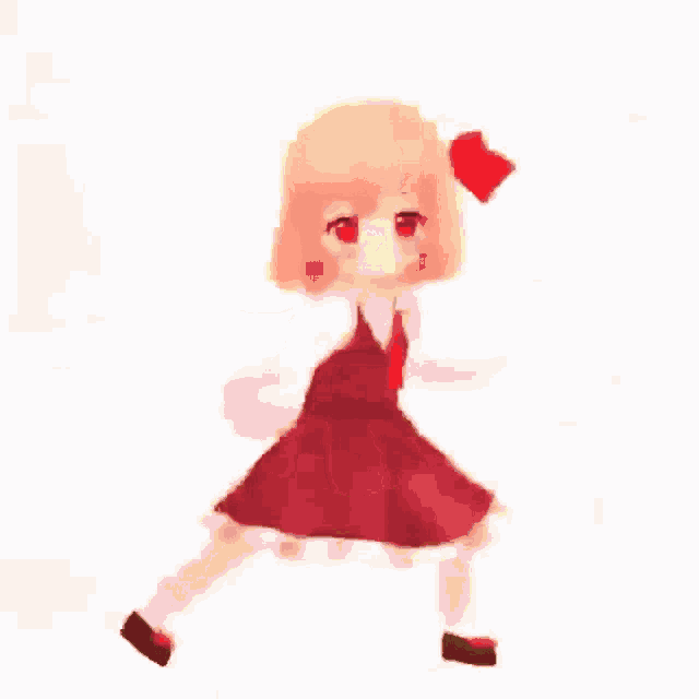a cartoon girl in a red dress is dancing