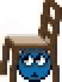 a pixel art of a wooden chair with a blue cat on it .