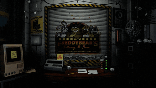 a sign for freddy bear 's bakery and fun is on a wall