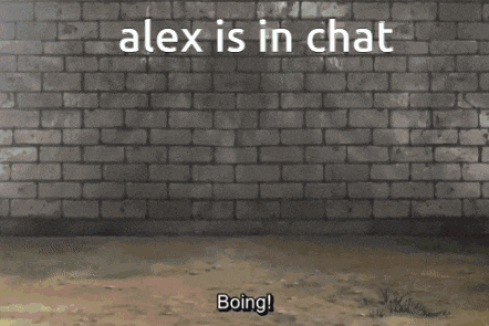 alex is in chat boing with a cartoon character in a hole