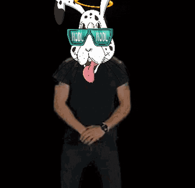 a dalmatian wearing sunglasses and a halo stands in front of a fire saying do it