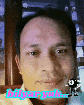 a man 's face is shown with the words bilyar yuk written on the bottom