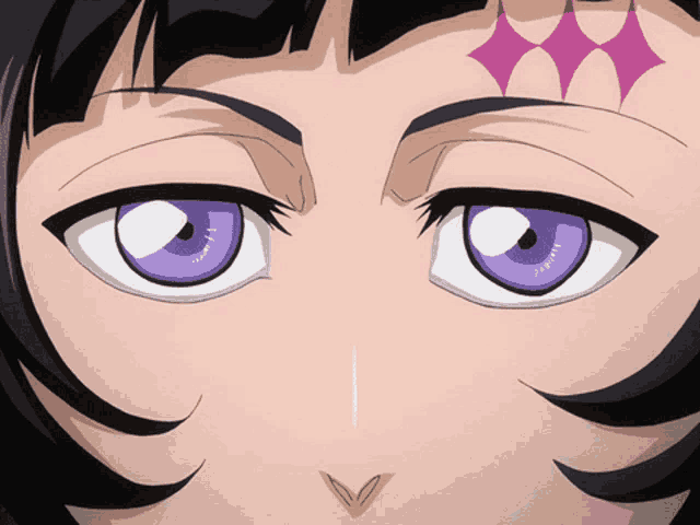 a close up of a person 's eyes with purple and white irises