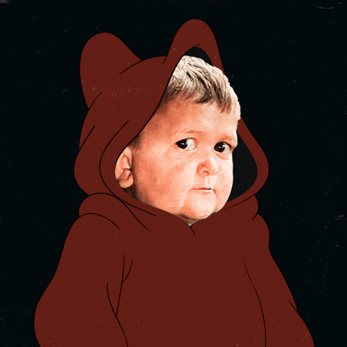 a baby wearing a red hoodie with ears on the hood