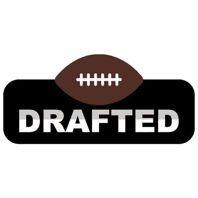 a sign that says drafted with a football on top of it