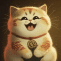a cat with a necklace around its neck is smiling and holding a star in its paws .