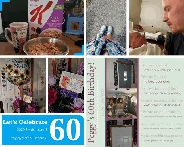 a birthday card for peggy 's 60th birthday on september 9 2020