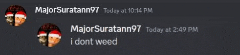 two people are talking on a discord server and one of them says i dont weed .