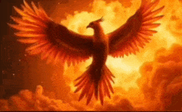 a phoenix is flying in the sky with its wings outstretched .