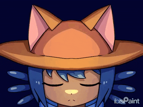 a drawing of a cat wearing a hat with ibispaint written on the bottom right
