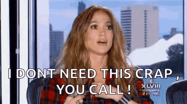 a woman is sitting in front of a window and saying `` i don t need this crap , you call '' .
