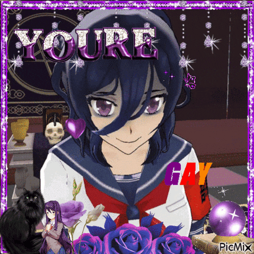 a picture of a girl with the words youre gay written on it