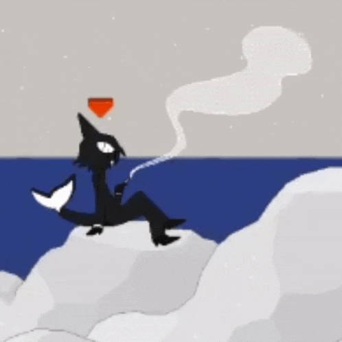 a cartoon drawing of a cat smoking a pipe