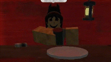 a cartoon character is sitting at a table with a lantern and a plate .