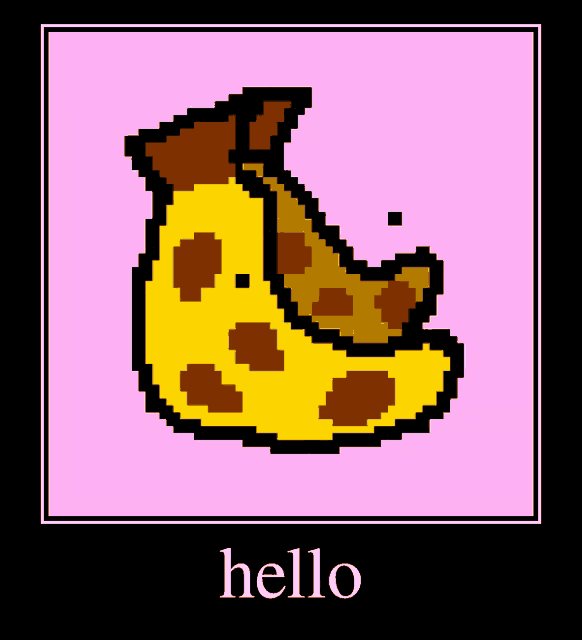 a pixel art drawing of a bag with the word hello below it