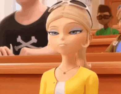a cartoon girl is sitting in a classroom with other students . she is wearing sunglasses and a yellow jacket .