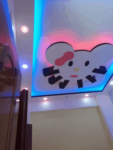 the ceiling of a room has a hello kitty design