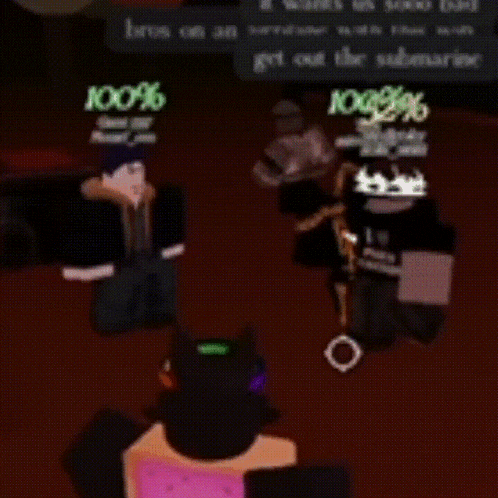 a group of roblox characters are sitting around a table and talking to each other