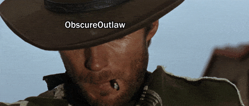 a man in a cowboy hat with obscure outlaw written on his hat