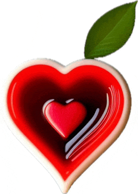 a red heart with a green leaf in the middle