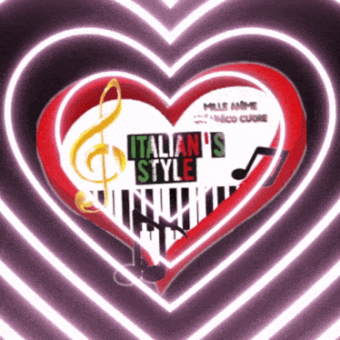 a red heart with the words italian 's style written inside of it