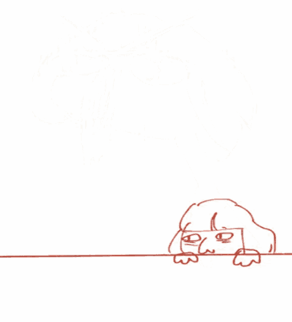 a child 's drawing of a cartoon character with a red line going through it