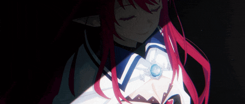 a girl with red hair is wearing a blue necklace