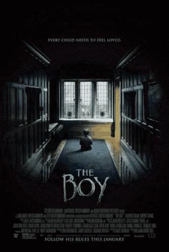 a movie poster for the boy shows a boy sitting in a hallway