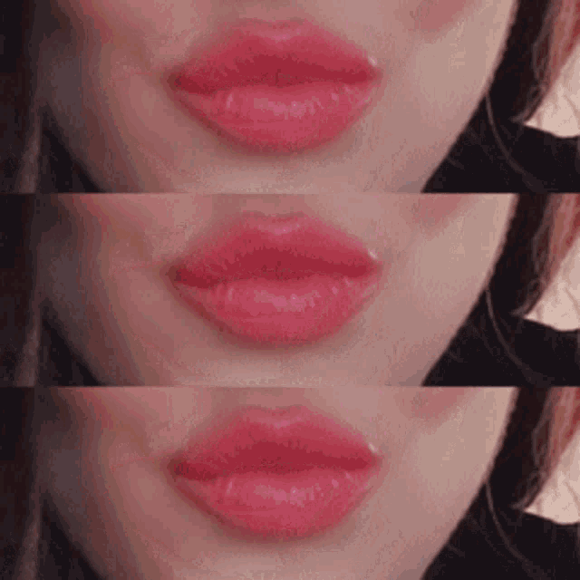 three close ups of a woman 's lips with different shades of pink