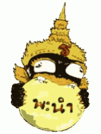 a cartoon character with a crown on his head holding a yellow ball
