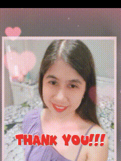 a picture of a girl with the words thank you written in red