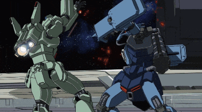 a cartoon drawing of two robots fighting each other in space