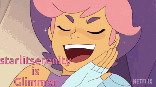 a cartoon of a girl with the words starlit serenity is glimmer on it