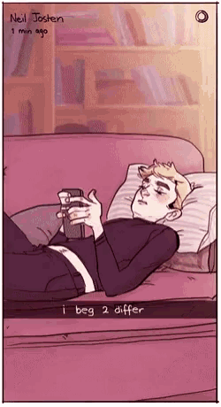 a cartoon of a man laying on a couch looking at his phone with the caption " i beg 2 differ "