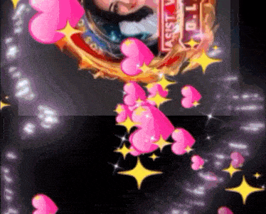 a picture of a man is surrounded by pink hearts and a sign that says assist d.l.