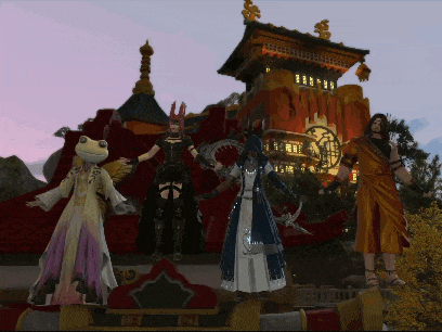 a group of people standing in front of a large building with a clock on it