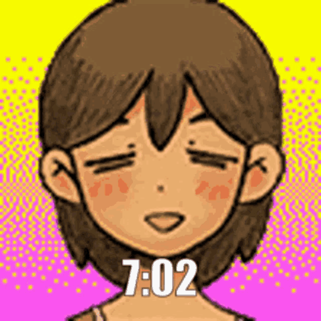 a cartoon girl with her eyes closed and the time of 7:02