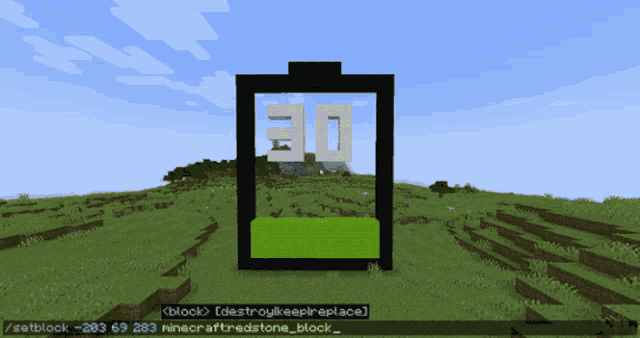 a screenshot of a minecraft game shows a battery with the number 20 inside of it