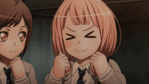a girl with pink hair is making a funny face