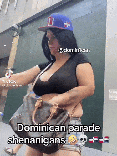 dominican parade shenanigans with a woman holding a louis vuitton bag