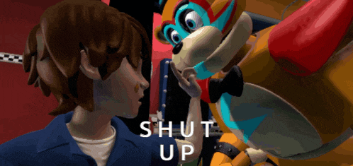 a cartoon of a boy talking to a stuffed animal with the words shut up below it
